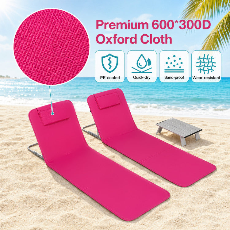 3-Piece Folding Beach Lounge Chair Set with Side Table – 2 Adjustable Reclining Chairs