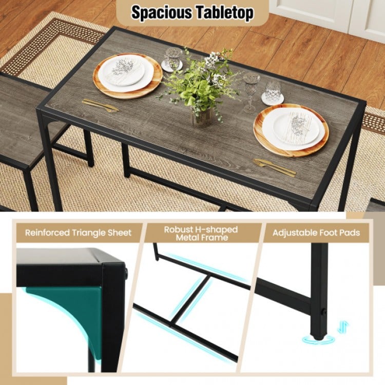 3 Pieces Dining Set Compact Table and 2 Chair with Metal Frame for Small Space-Oak