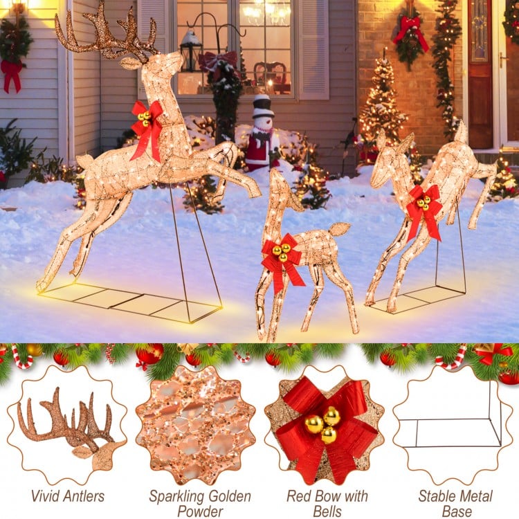 3 Pieces Lighted Christmas Reindeer Family Set with 255 Lights