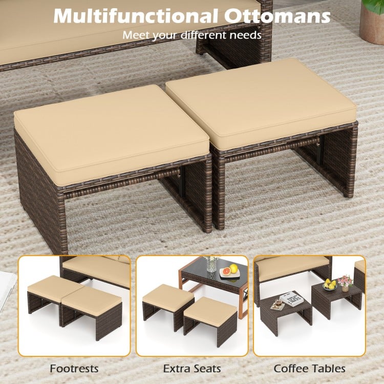 3 Pieces Outdoor Patio PE Wicker Furniture Set with Cushions-Beige