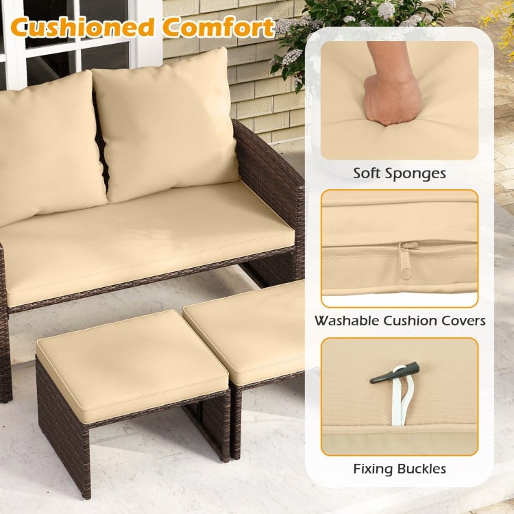 3 Pieces Outdoor Patio PE Wicker Furniture Set with Cushions-Beige