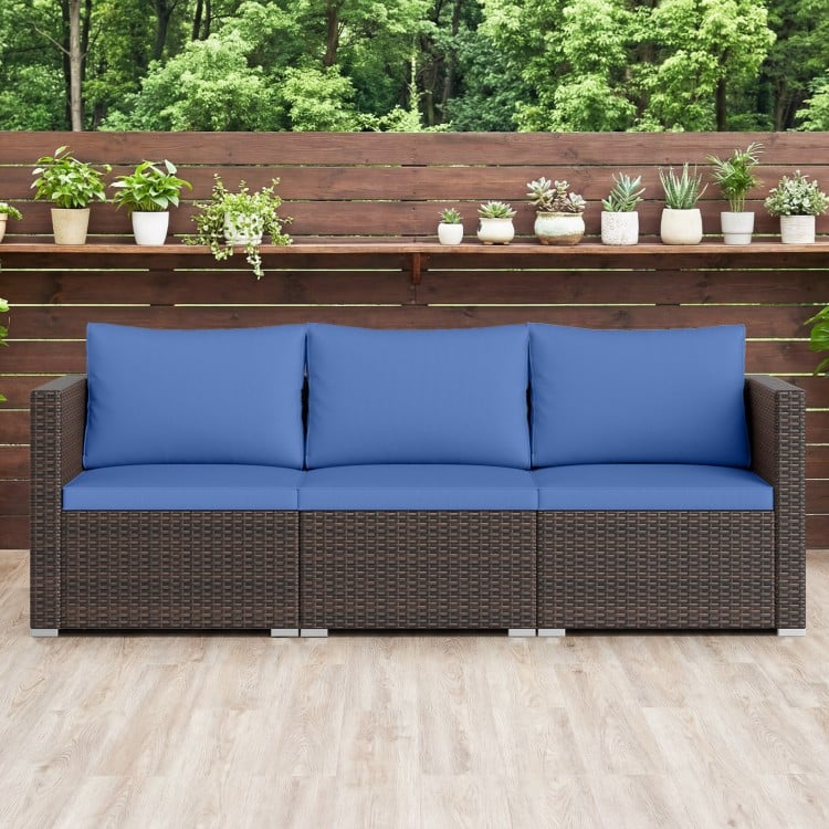 3 Pieces Outdoor Sectional Sofa Set with Soft Cushions-Navy