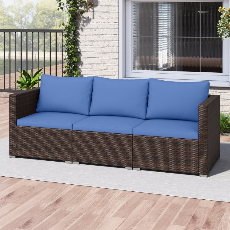 3 Pieces Outdoor Sectional Sofa Set with Soft Cushions-Navy