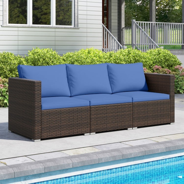 3 Pieces Outdoor Sectional Sofa Set with Soft Cushions-Navy