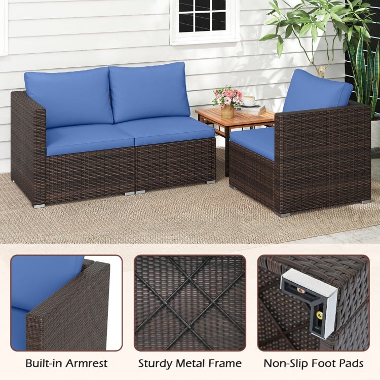 3 Pieces Outdoor Sectional Sofa Set with Soft Cushions-Navy