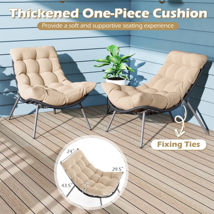 3 Pieces PE Rattan Conversation Set with Cushioned Papasan Chairs-Beige