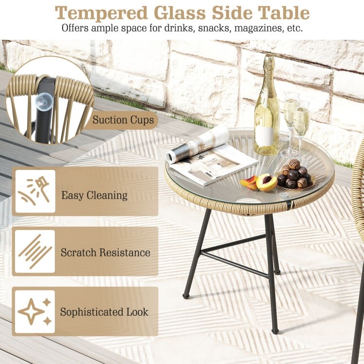 3 Pieces Patio Acapulco Furniture Bistro Set with Glass Table-Brown