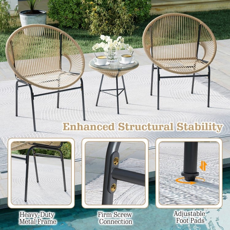 3 Pieces Patio Acapulco Furniture Bistro Set with Glass Table-Brown