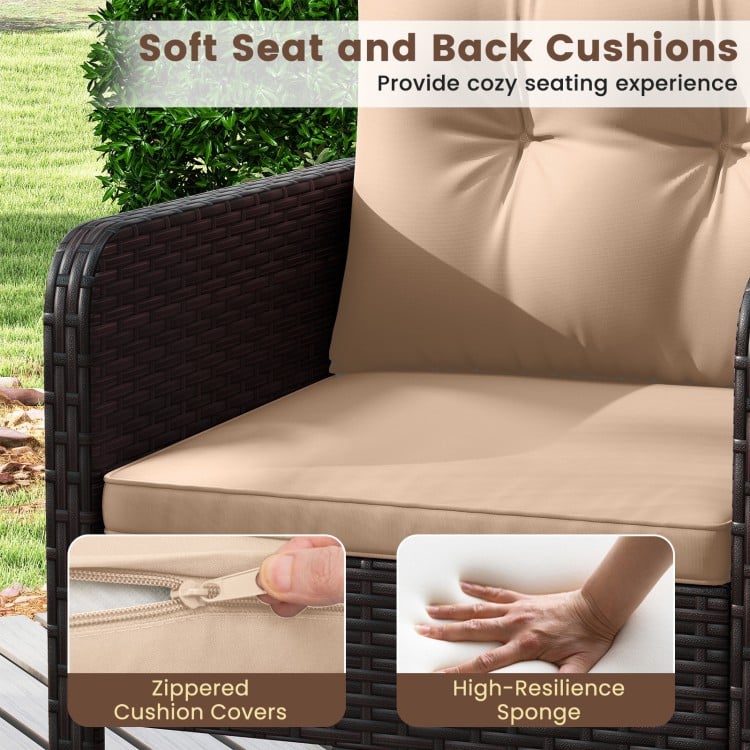 3 Pieces Patio PE Wicker Furniture Set with Cushions for Porch and Balcony-Beige
