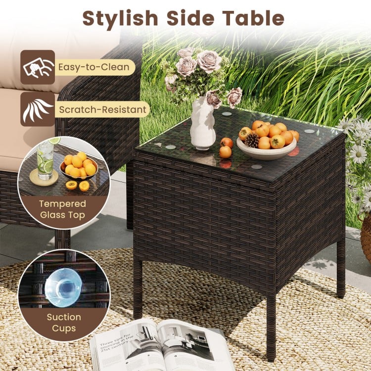 3 Pieces Patio PE Wicker Furniture Set with Cushions for Porch and Balcony-Beige