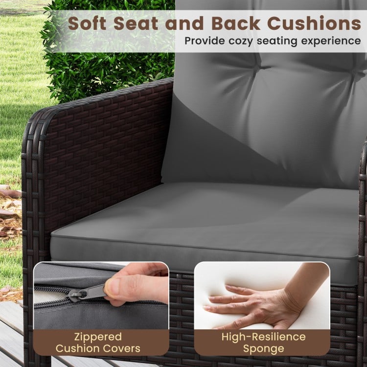 3 Pieces Patio PE Wicker Furniture Set with Cushions for Porch and Balcony-Gray