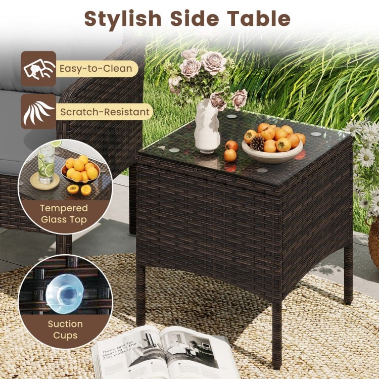 3 Pieces Patio PE Wicker Furniture Set with Cushions for Porch and Balcony-Gray