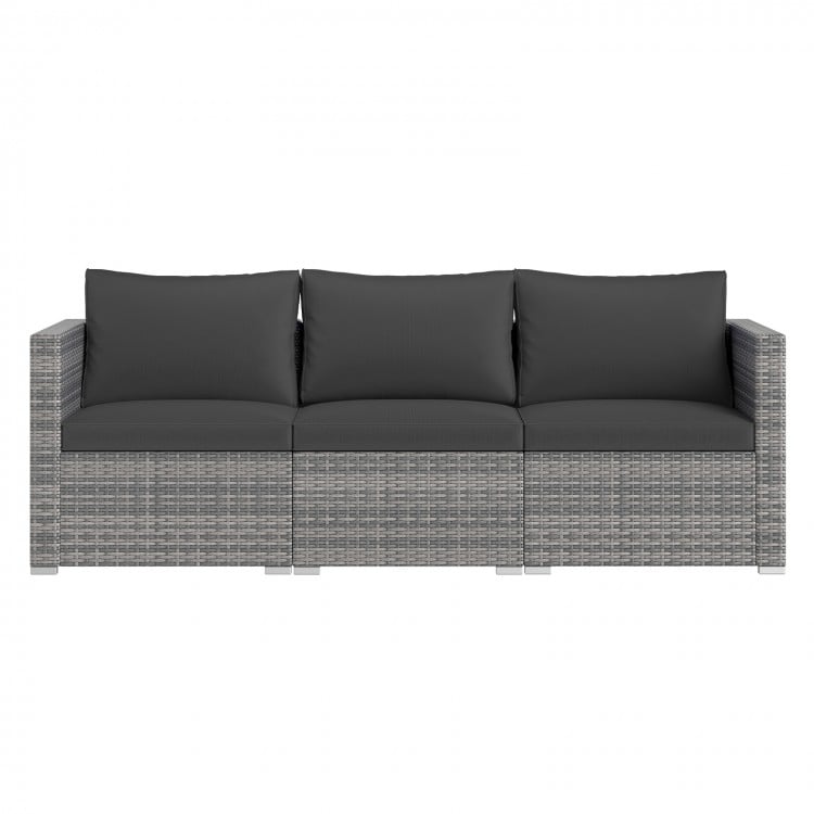 3 Pieces Patio Sectional Sofa Set PE Rattan Modular Couch Furniture Set with Soft Cushions-Black