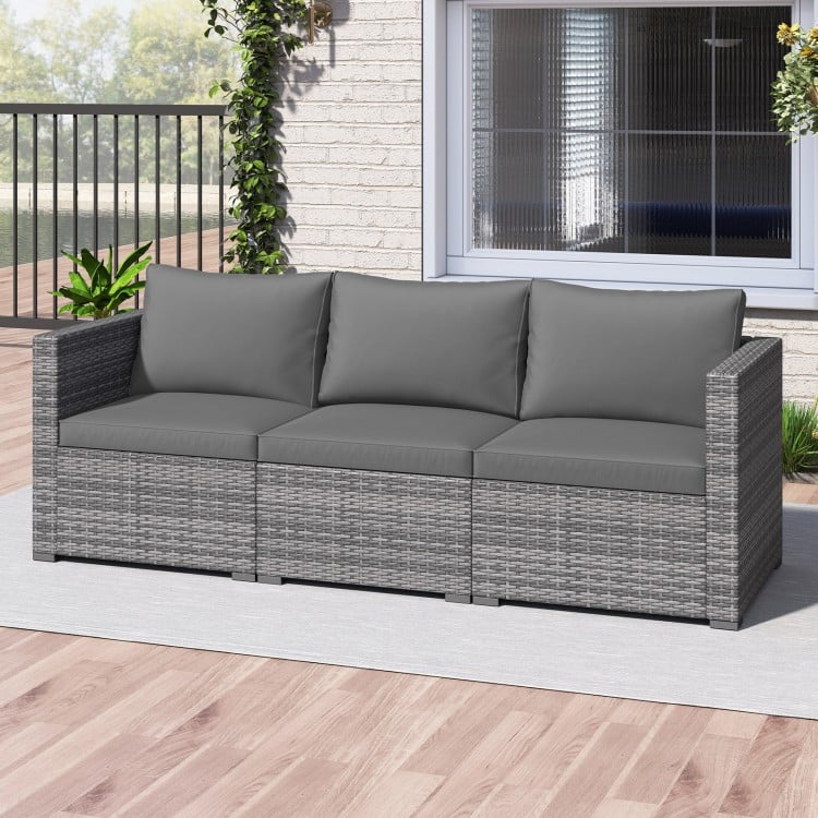 3 Pieces Patio Sectional Sofa Set PE Rattan Modular Couch Furniture Set with Soft Cushions-Gray