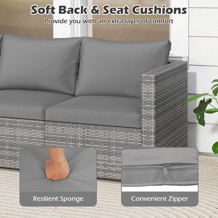 3 Pieces Patio Sectional Sofa Set PE Rattan Modular Couch Furniture Set with Soft Cushions-Gray