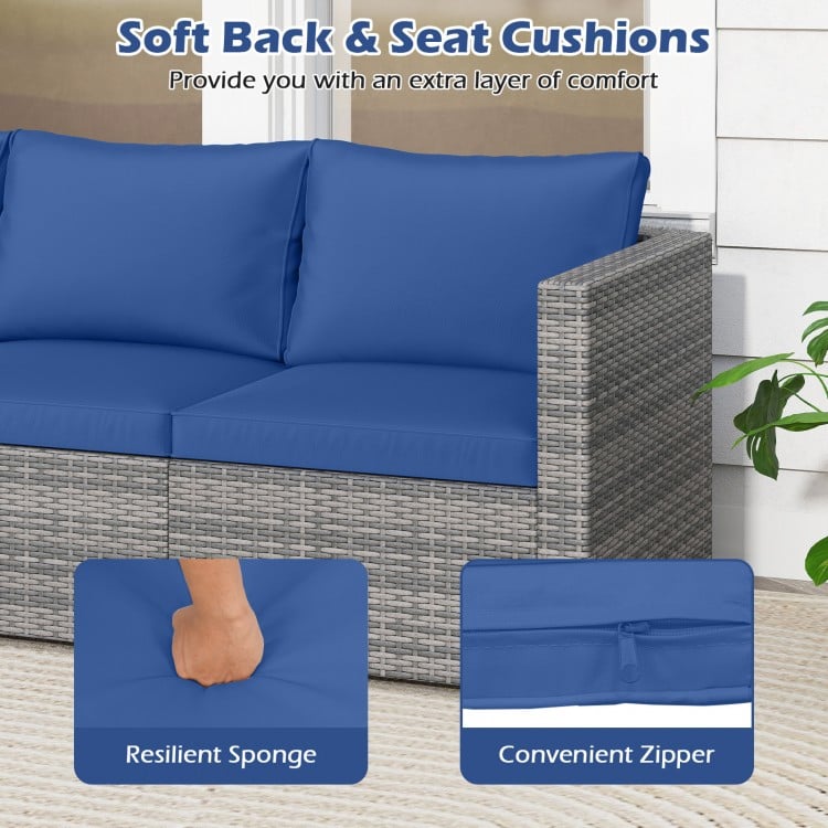 3 Pieces Patio Sectional Sofa Set PE Rattan Modular Couch Furniture Set with Soft Cushions-Navy