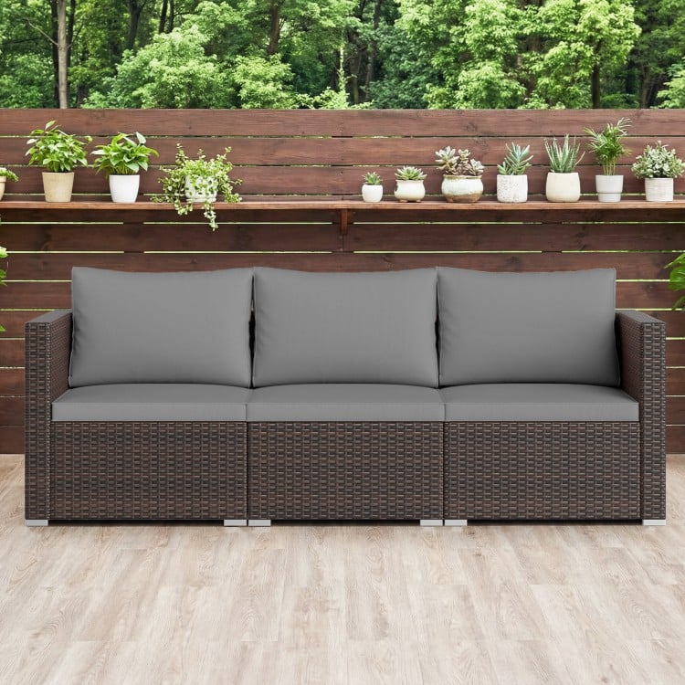 3 Pieces Patio Sectional Sofa Set with Soft Cushions-Gray