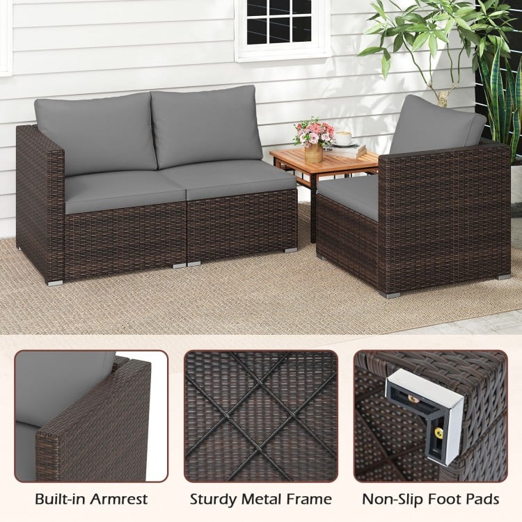 3 Pieces Patio Sectional Sofa Set with Soft Cushions-Gray