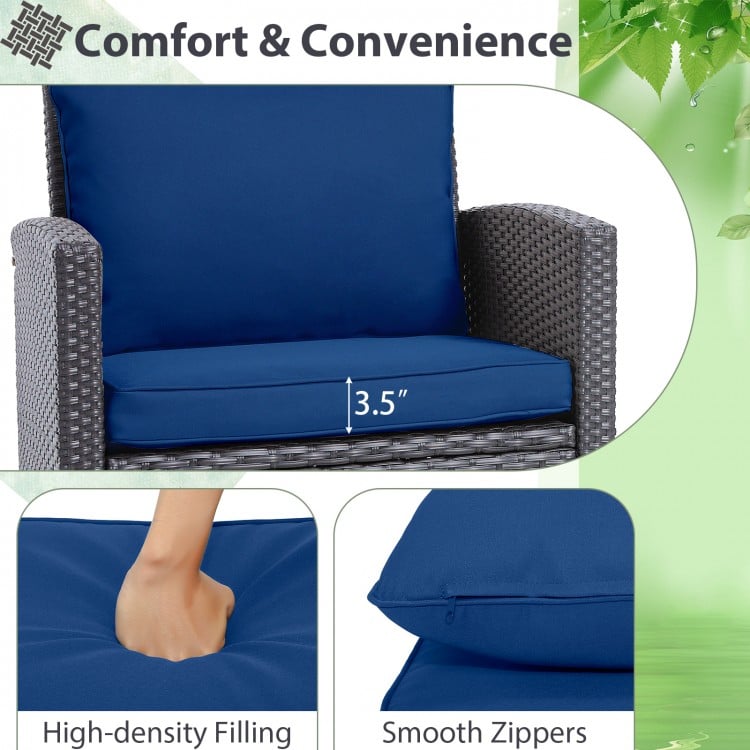 3 Pieces Rattan Patio Furniture Set with Washable Cushion-Peacock Blue