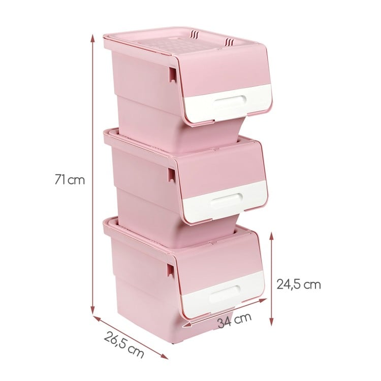 3 Pieces Storage Bins on Wheels Stackable Plastic Boxes with Stay-Open Lid (S)-Pink