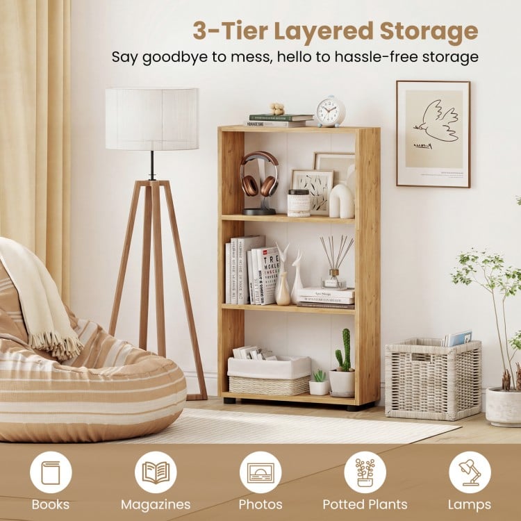 3-Tier Bookcase 42 inch Tall Book Shelf with Anti-Tipping Kit-Brown