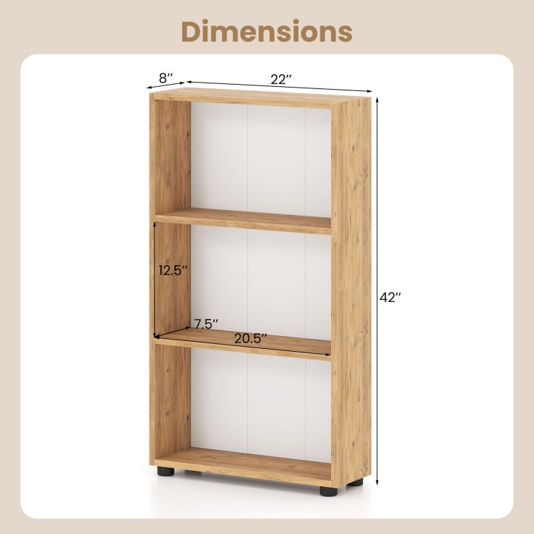 3-Tier Bookcase 42 inch Tall Book Shelf with Anti-Tipping Kit-Brown