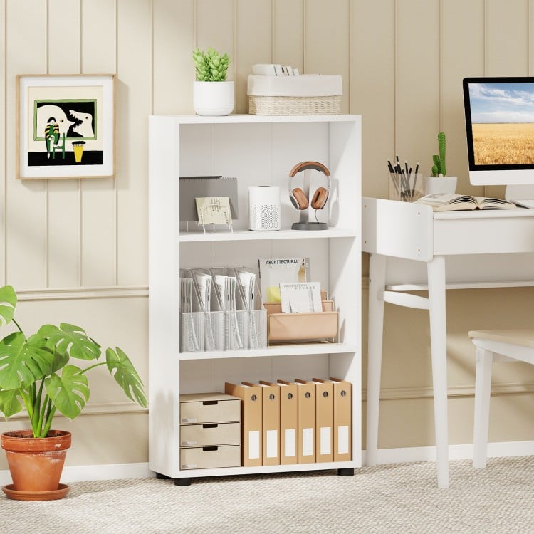 3-Tier Bookcase 42 inch Tall Book Shelf with Anti-Tipping Kit-White