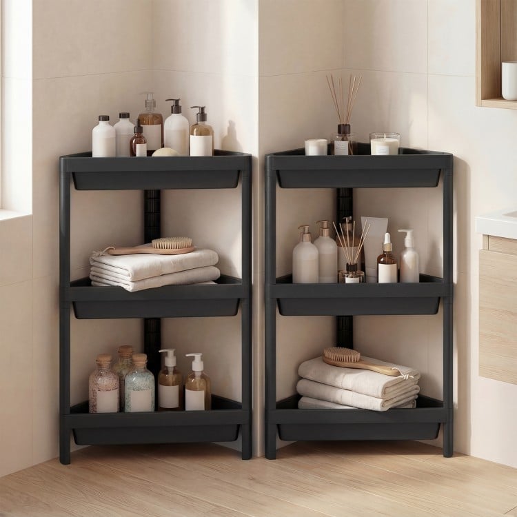3-Tier Corner Shower Caddy 2-Pack with Detachable Design-Black