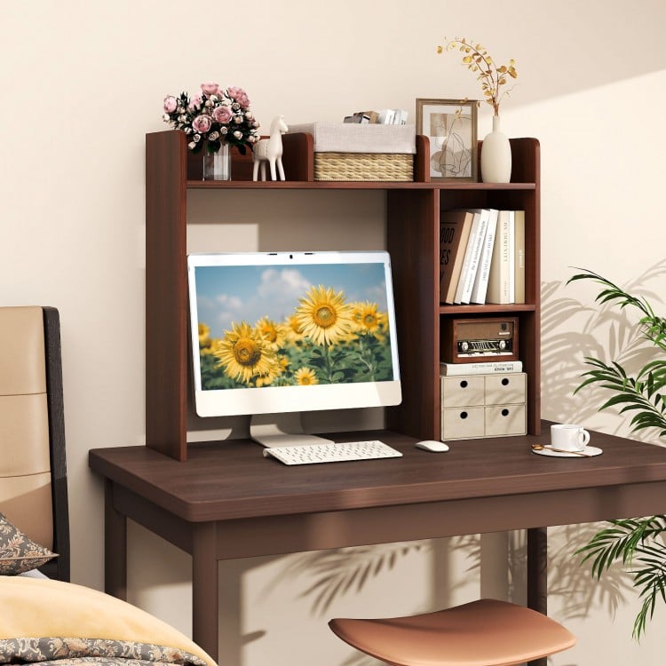 3-Tier Multipurpose Desk Bookshelf with 4 Shelves-Walnut