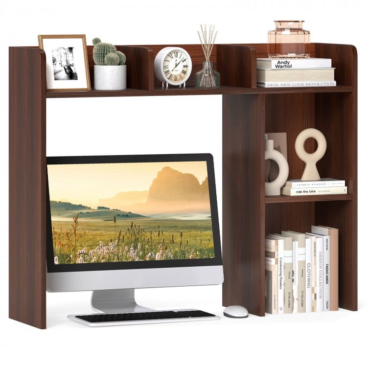 3-Tier Multipurpose Desk Bookshelf with 4 Shelves-Walnut