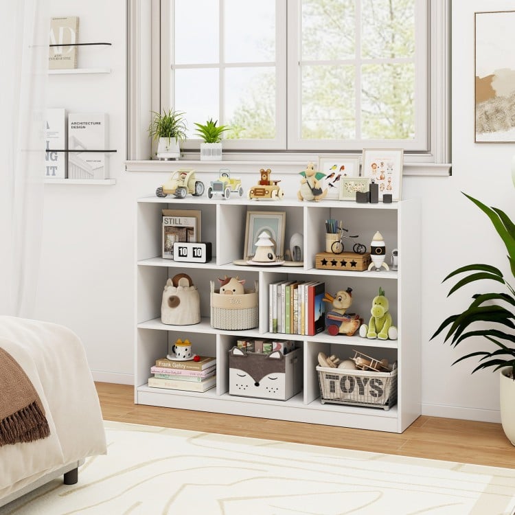 3-Tier Open Bookcase 8-Cube Floor Standing Storage Shelves Display Cabinet-White