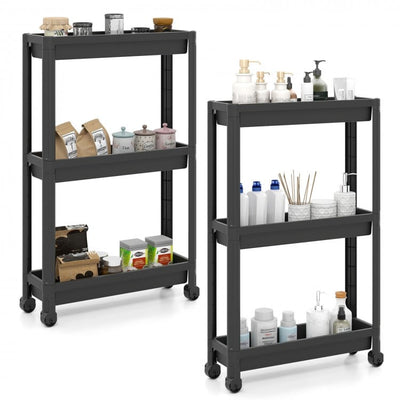 3-Tier Slim Rolling Storage Cart 2-Pack Mobile Bathroom Organizer with Wheels-Black