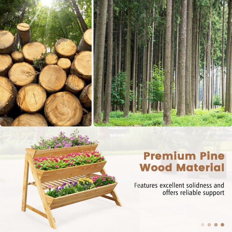 3 Tier Wooden Vertical Raised Garden Bed with Storage Shelf