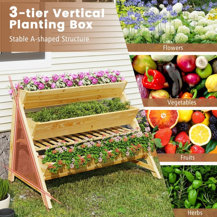 3 Tier Wooden Vertical Raised Garden Bed with Storage Shelf