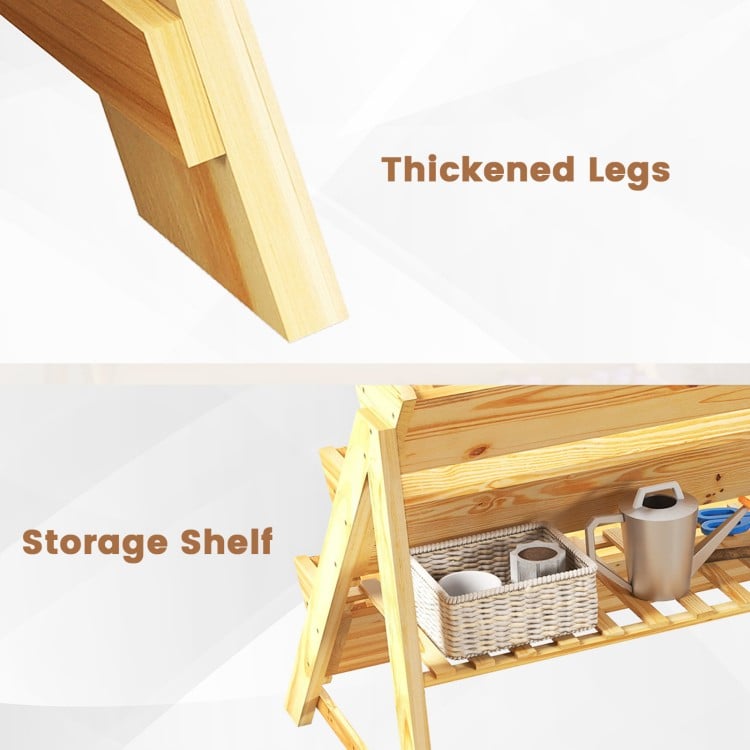 3 Tier Wooden Vertical Raised Garden Bed with Storage Shelf