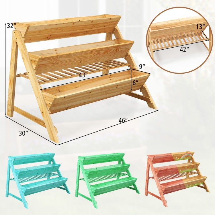 3 Tier Wooden Vertical Raised Garden Bed with Storage Shelf