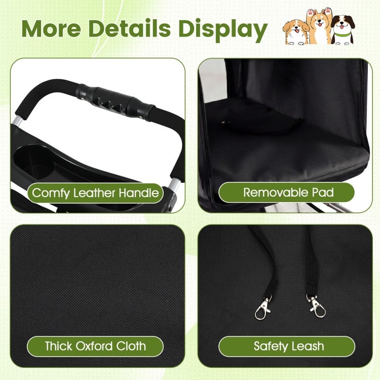 3 Wheel Pet Stroller for Small Dogs Cats up to 33 LBS-Black