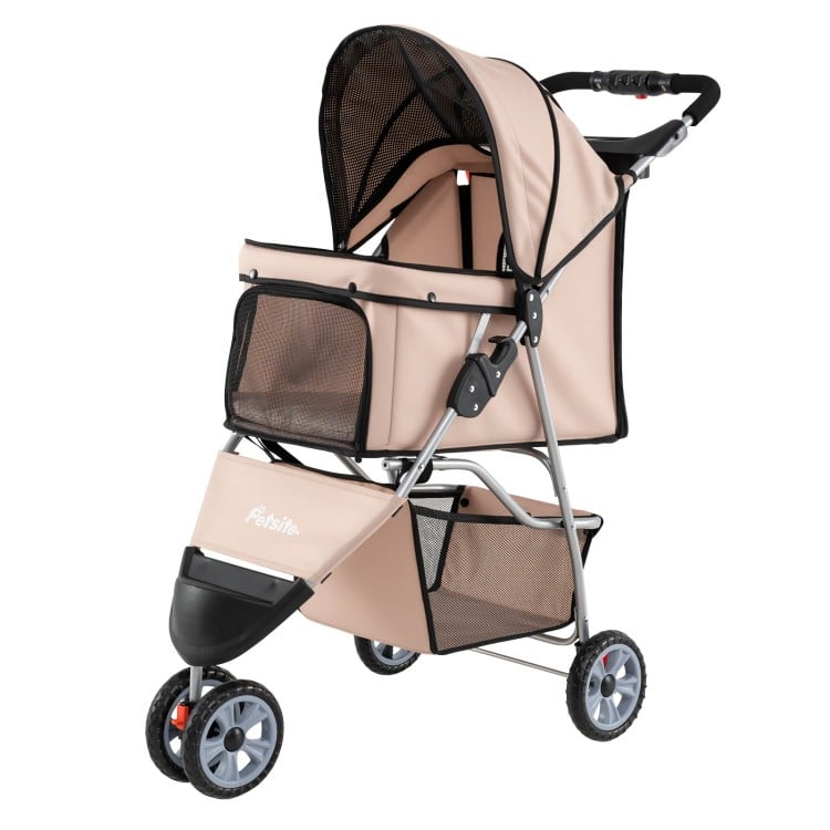 3 Wheel Pet Stroller for Small Dogs Cats up to 33 LBS-Beige