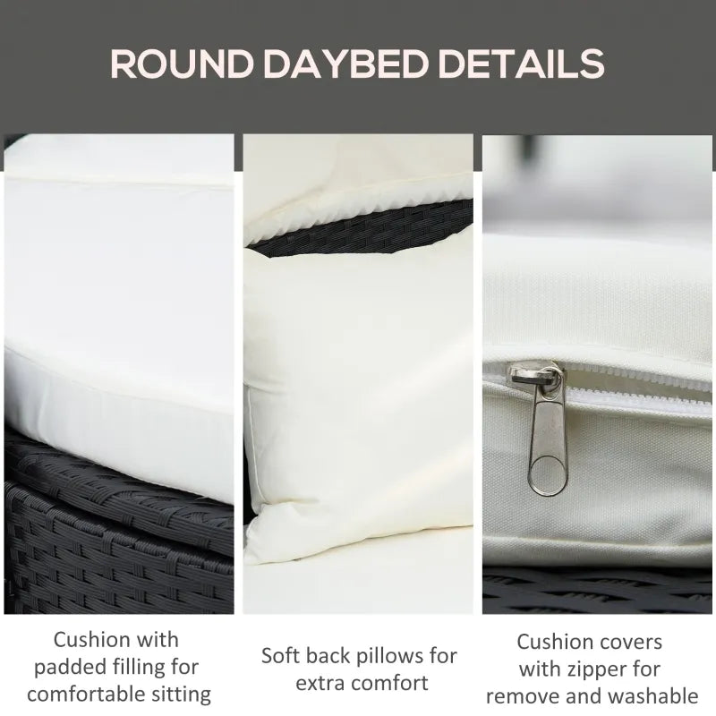 Outsunny 4 Pieces Patio PE Wicker Round Daybed, Outdoor Rattan Garden Lounge Furniture Sets, Cream