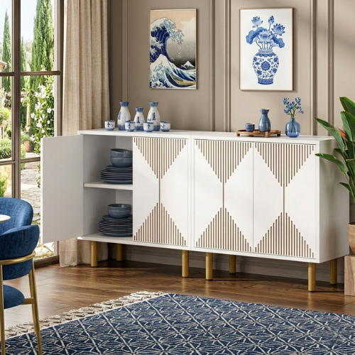 59" Storage Sideboard Buffet with Doors, Modern Wooden Accent Cabinet