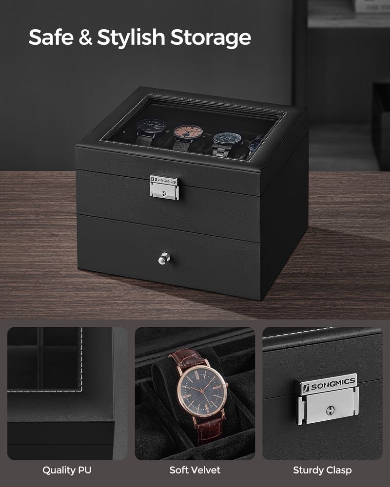 SONGMICS 16 & 20-Slot Watch Box with Glass Lid