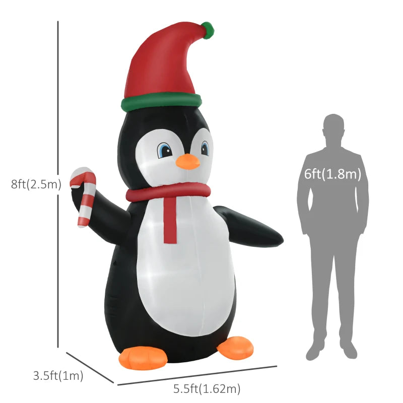 HOMCOM 8FT Inflatable Christmas Penguin, LED Lighted Blow Up Holiday Decoration for Indoor & Outdoor Yard Display
