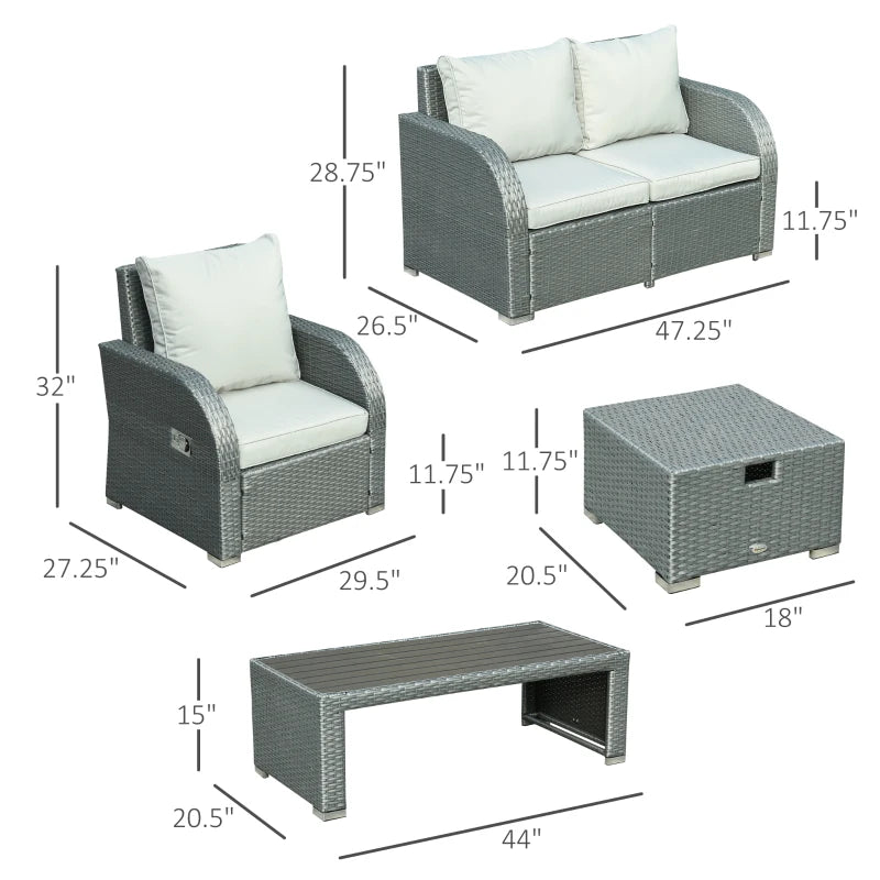 Outsunny 6 PCS Outdoor Rattan Wicker Sofa Set Patio All Weather Furniture w/ Tea Table & Cushion for Backyard Garden Grey