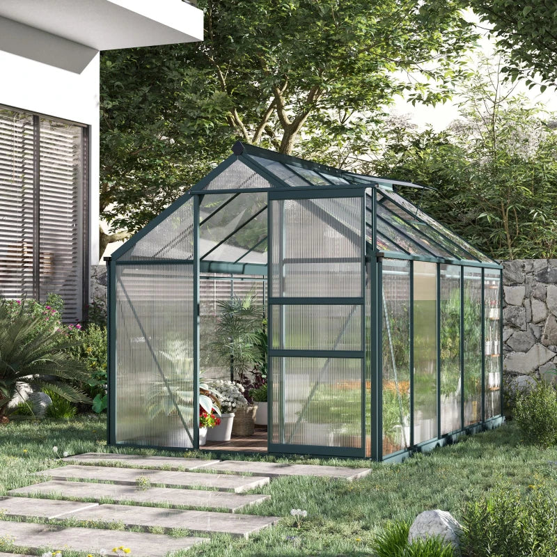 Outsunny 10.2' x 6.3' x 6.6' Clear Polycarbonate Greenhouse Large Walk-In Green House Garden Plants Grow Galvanized Base Aluminium Frame w/ Slide Door