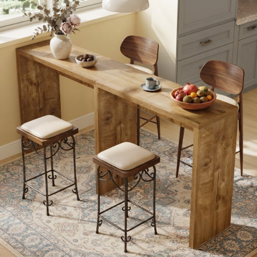 78.74" Narrow Bar Table, Long High-Top Pub Table with Iron Footrest, Counter Height Dining Table for Kitchen & Commercial Use