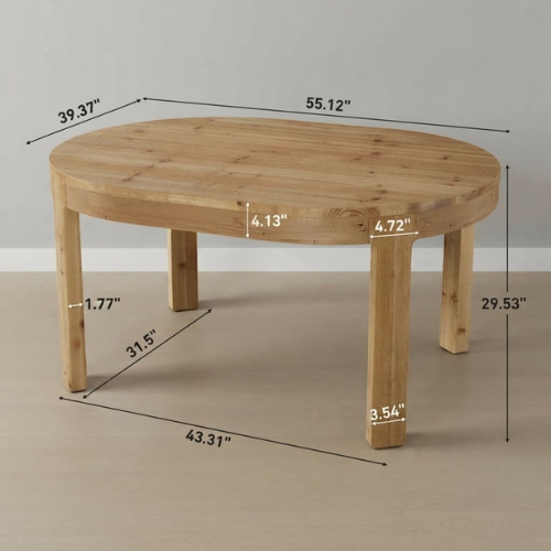 Dining Table 55" Oval Solid Wood Kitchen Dinner Table for 4-6 People with Thick Support Legs and Natural Wood Finish Brown