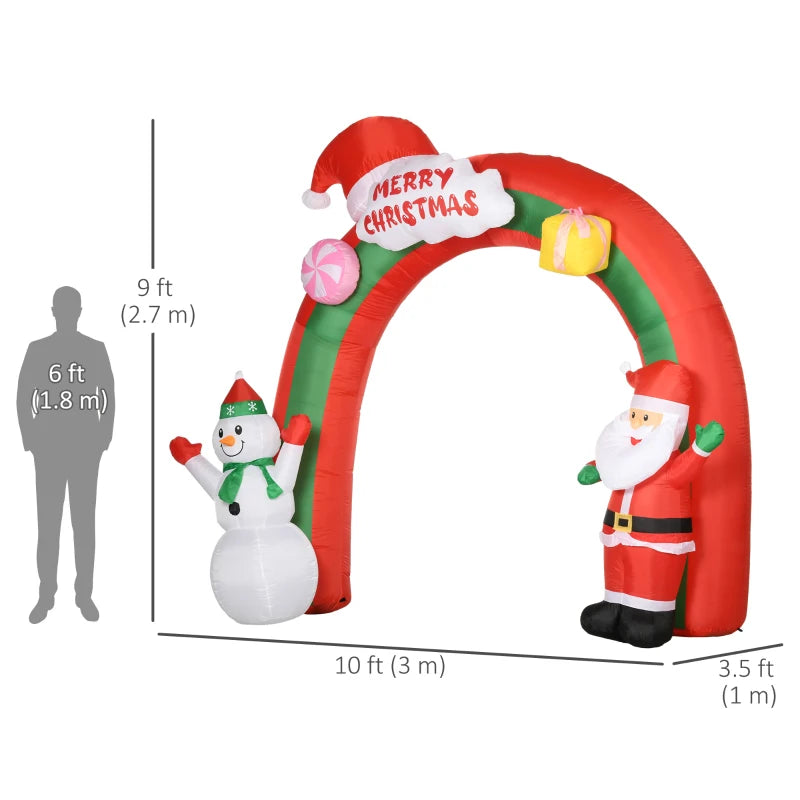 HOMCOM 9FT Inflatable Christmas Archway with Santa Claus & Snowman, Outdoor Blow Up Decoration with LED Lights