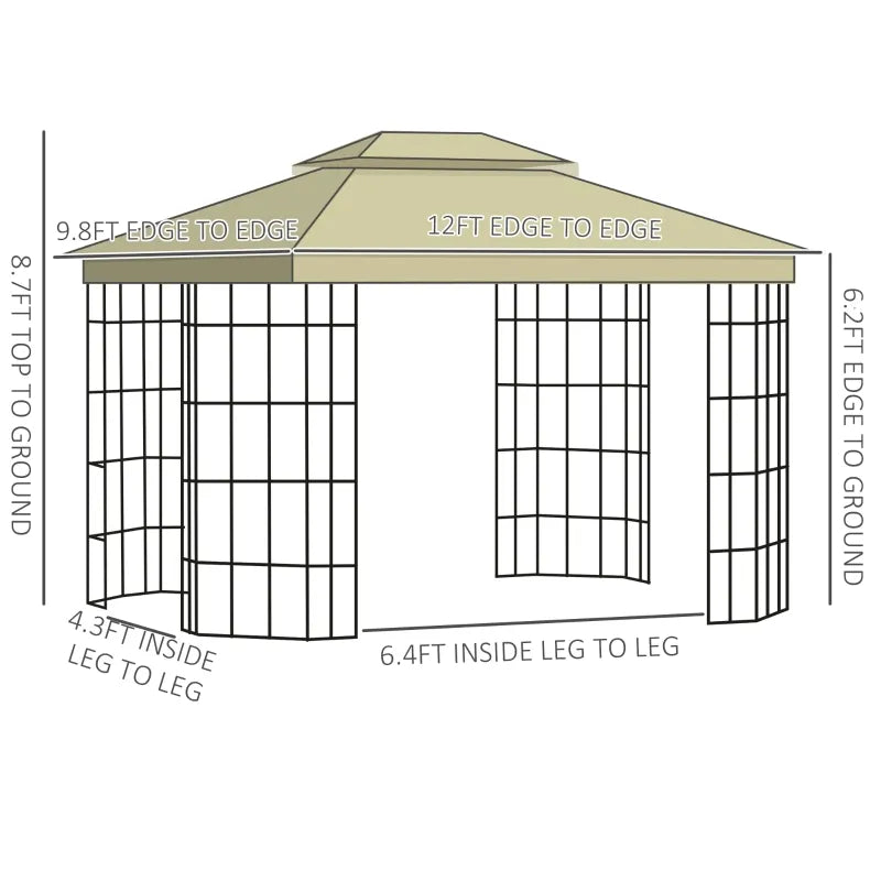Outsunny 12'x10' Soft-top Patio Gazebo Canopy Steel Gazebo with Double Vented Roof, Mosquito Netting, Beige