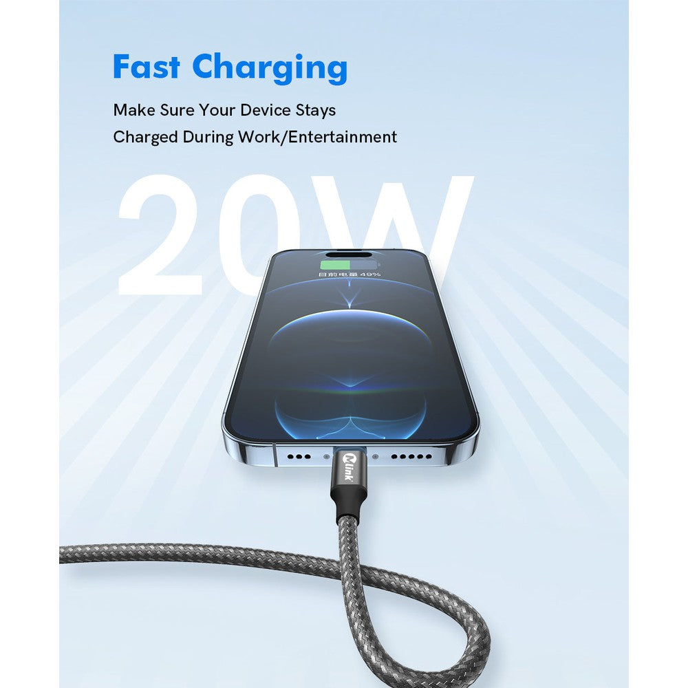 Câble tressé Lightning à USB PD20W 5V/2.4A à charge rapide de qualité supérieur