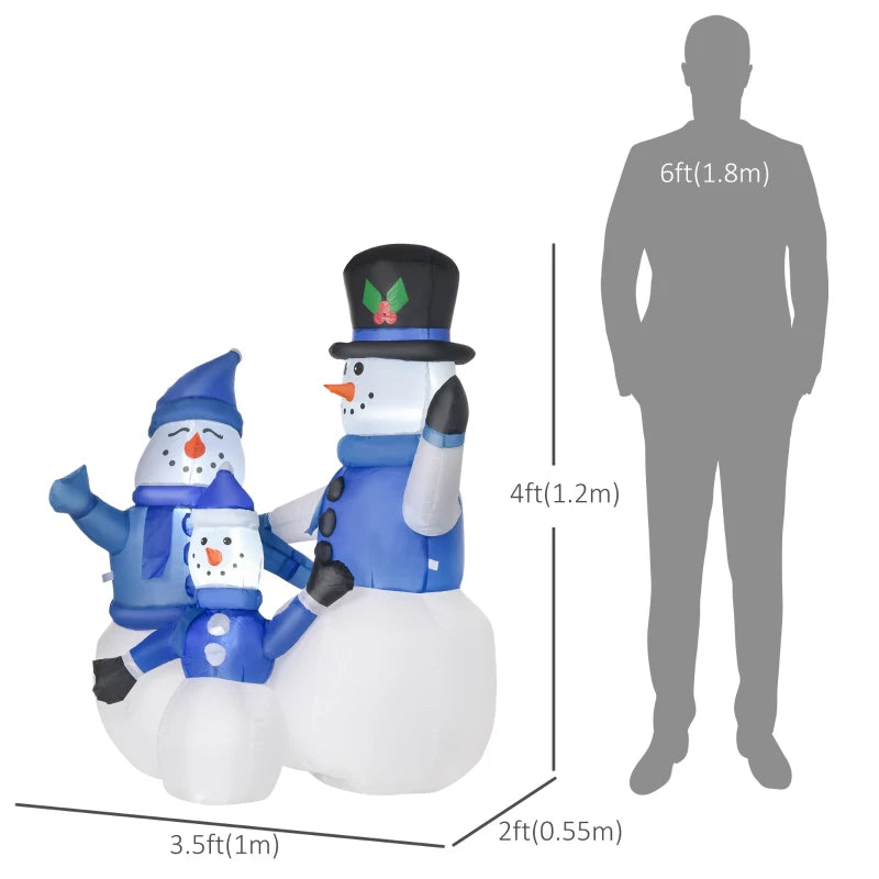 HOMCOM 4FT Inflatable Christmas Snowmen Family, LED Lighted Holiday Blow Up Decoration for Indoor & Outdoor Display
